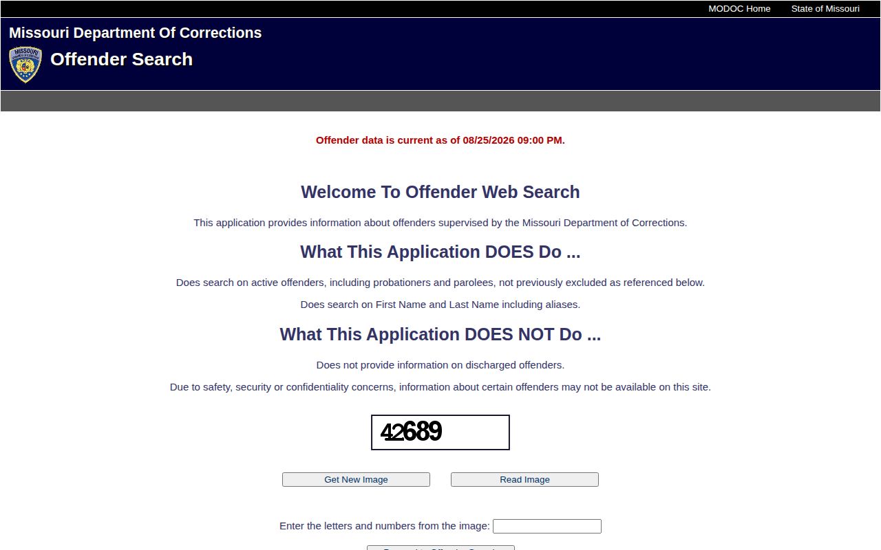 Mississippi County state custody record search through Missouri DOC