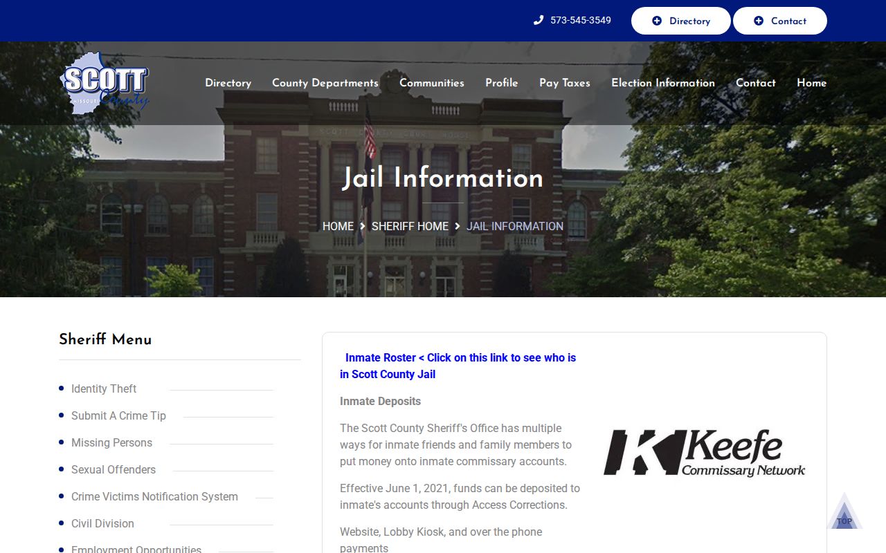 Mississippi County custody check through Scott County jail information